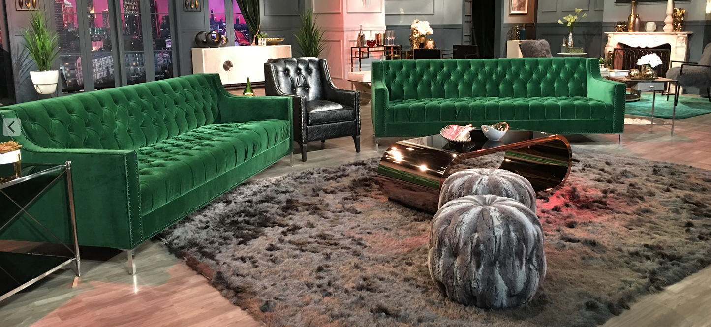EMERALD GREEN VELVET TUFTED SOFA