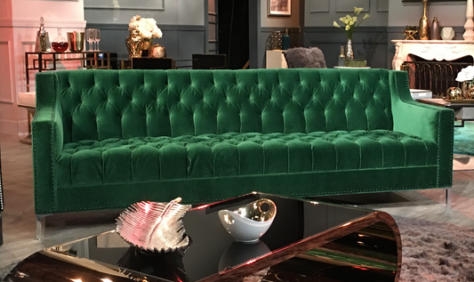 EMERALD GREEN VELVET TUFTED SOFA