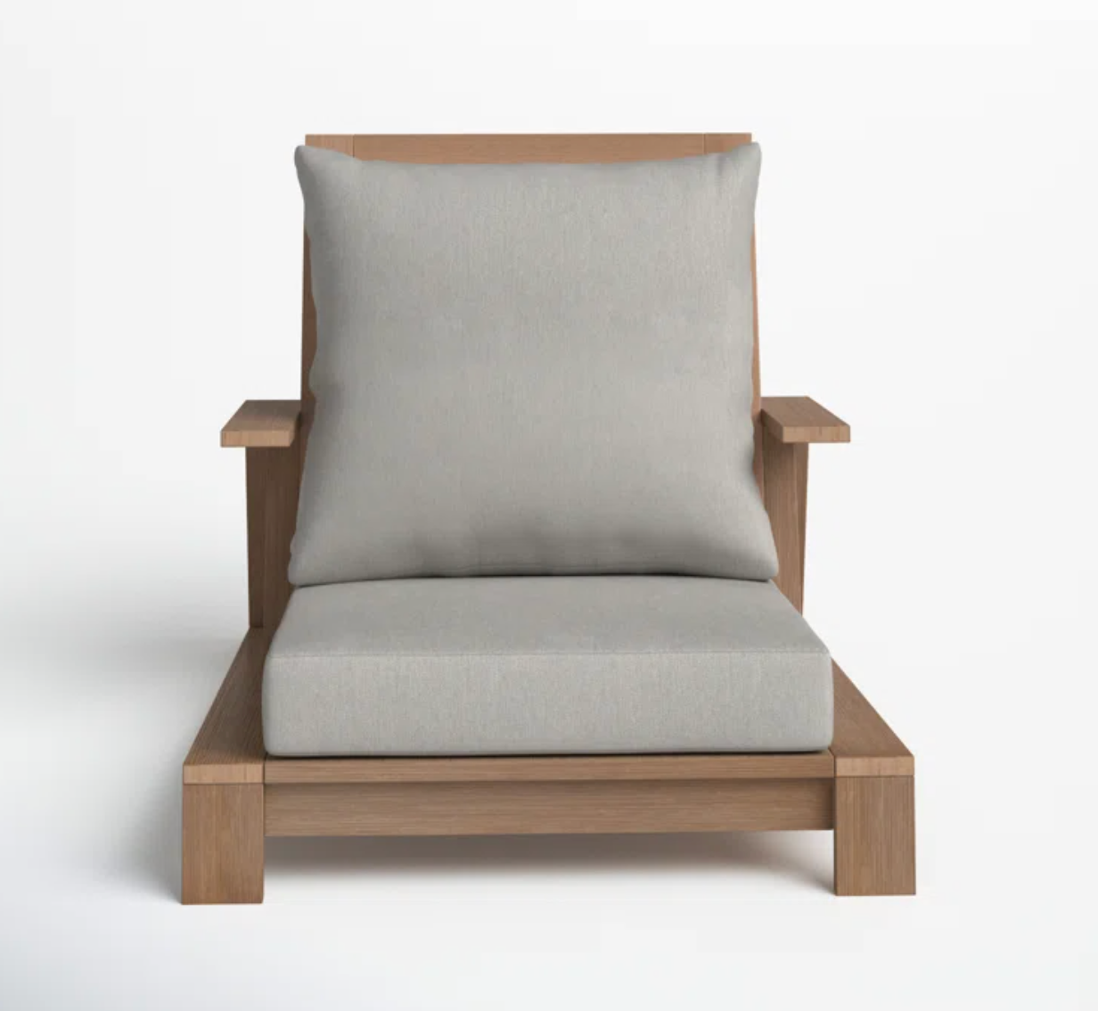 TEAK WOOD LOUNGE CHAIR WITH BEIGE LINEN CUSHIONS