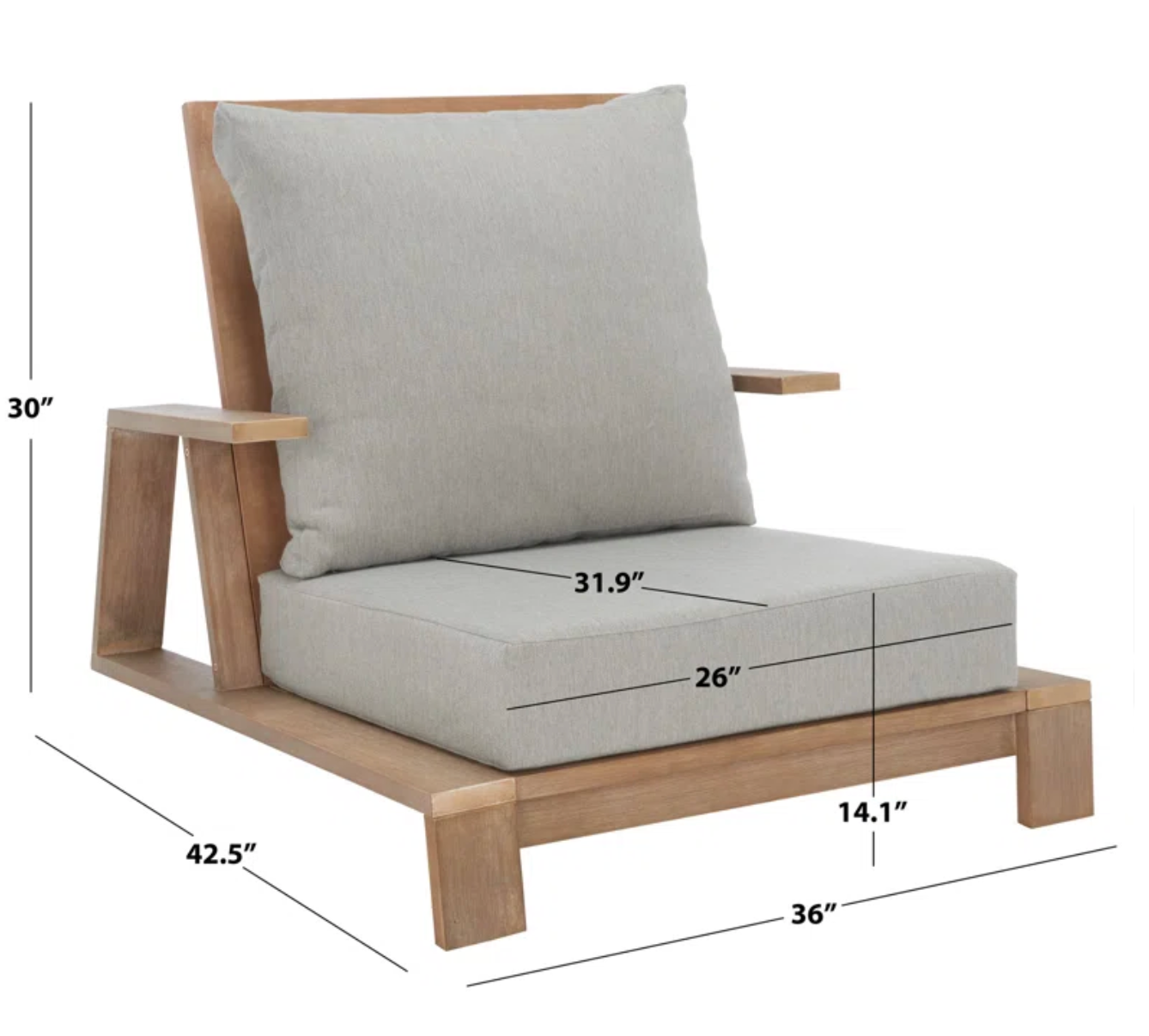 TEAK WOOD LOUNGE CHAIR WITH BEIGE LINEN CUSHIONS