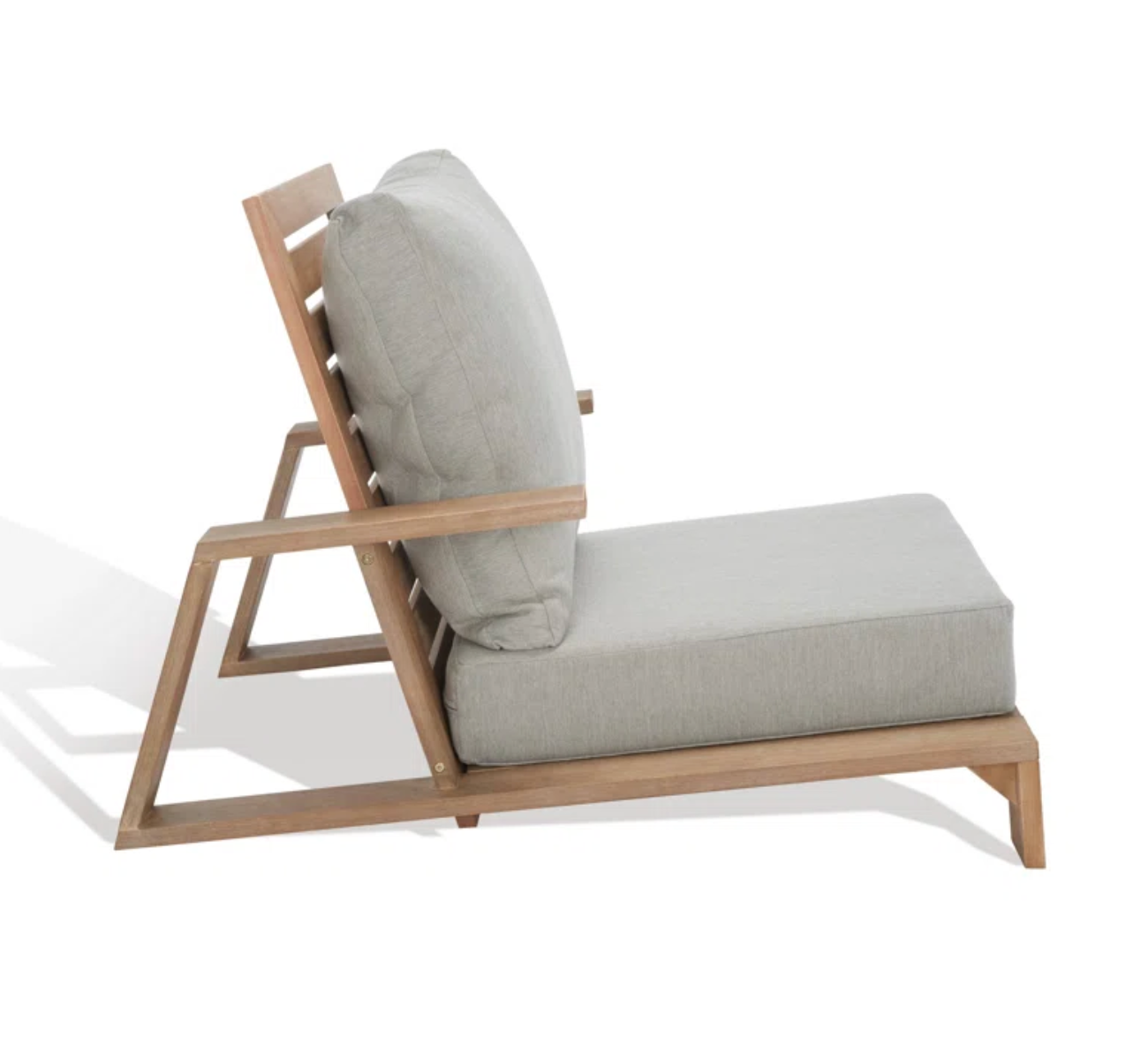 TEAK WOOD LOUNGE CHAIR WITH BEIGE LINEN CUSHIONS