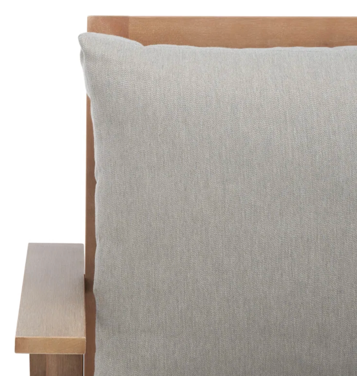 TEAK WOOD LOUNGE CHAIR WITH BEIGE LINEN CUSHIONS