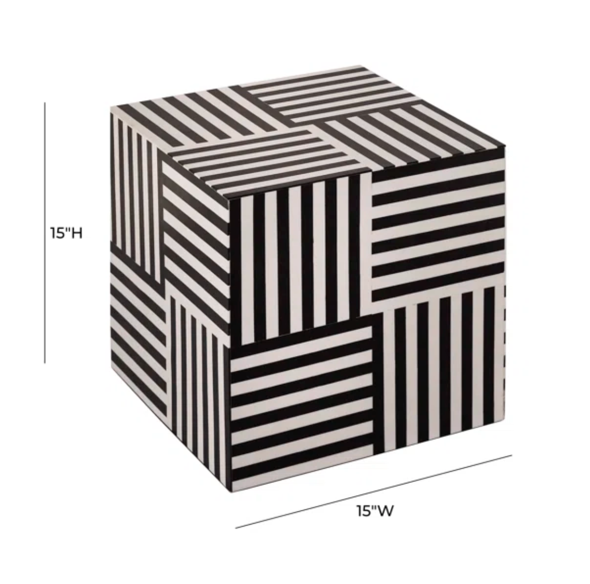 BLACK AND WHITE STRIPE CUBE END TABLE