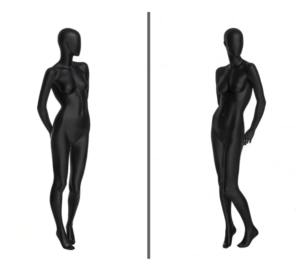SATIN BLACK EGG HEAD FEMALE STANDING MANNEQUIN #1