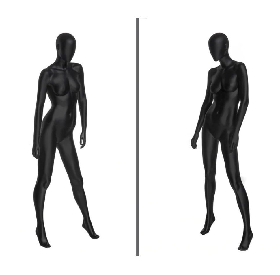 SATIN BLACK EGG HEAD FEMALE STANDING MANNEQUIN #2