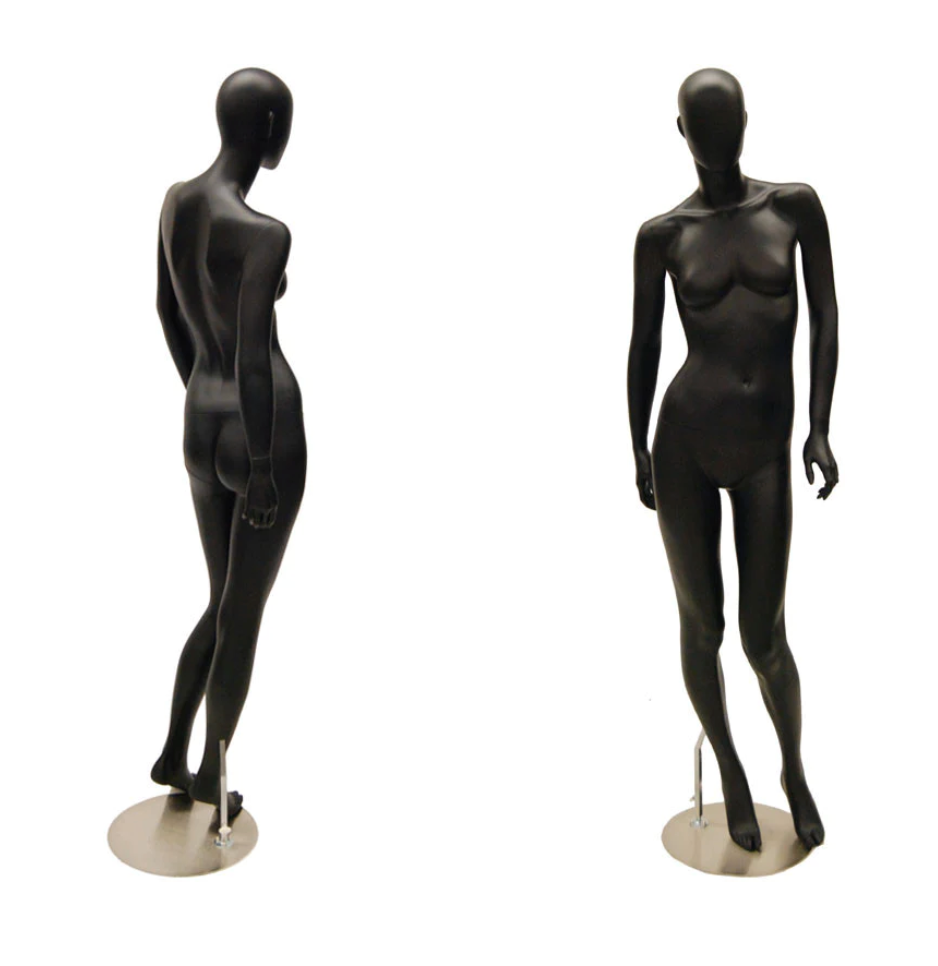 SATIN BLACK EGG HEAD FEMALE STANDING MANNEQUIN #3