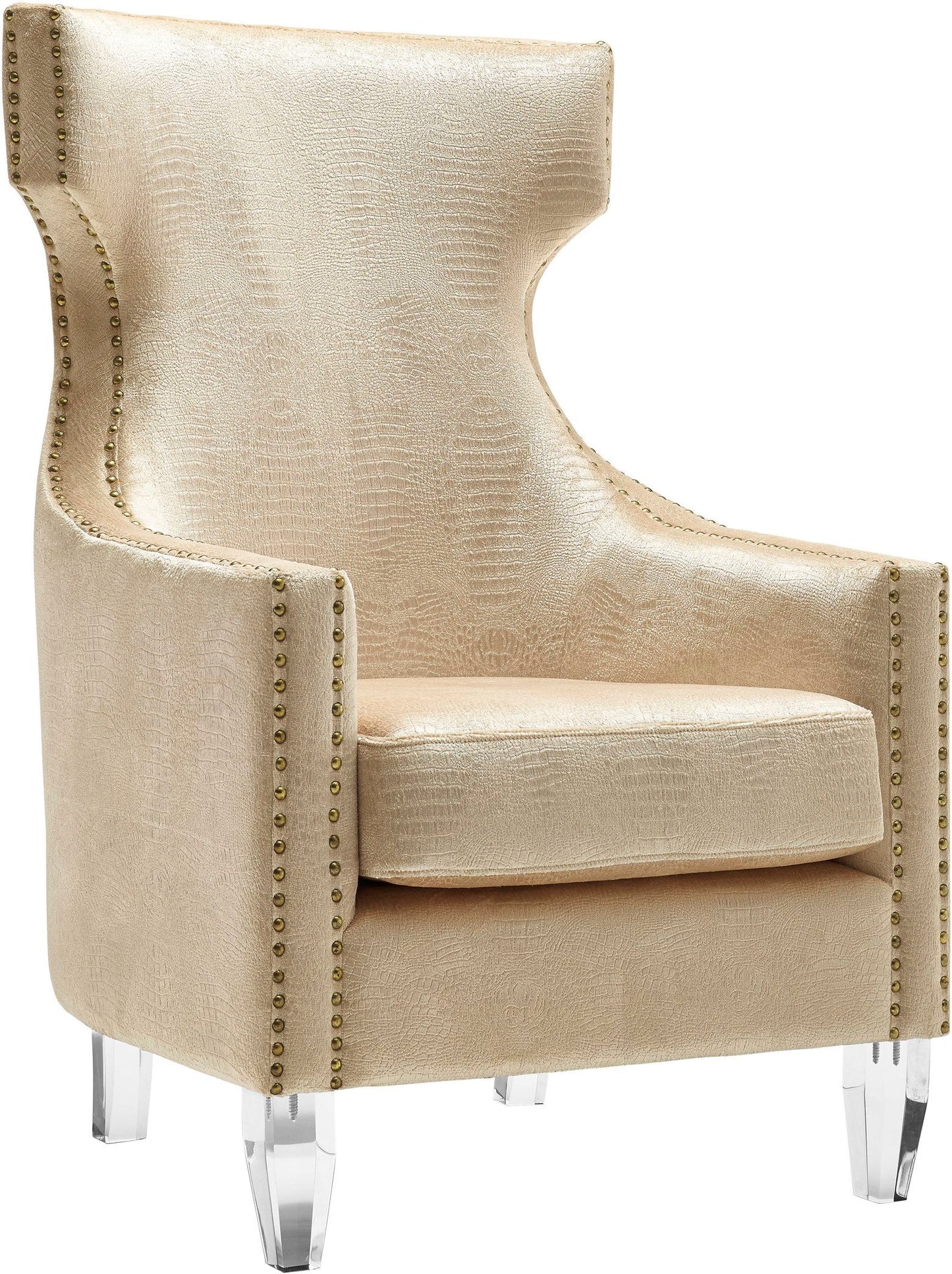 CREAM WINGBACK CROCODILE SKIN CHAIR WITH GOLD NAIL HEADS