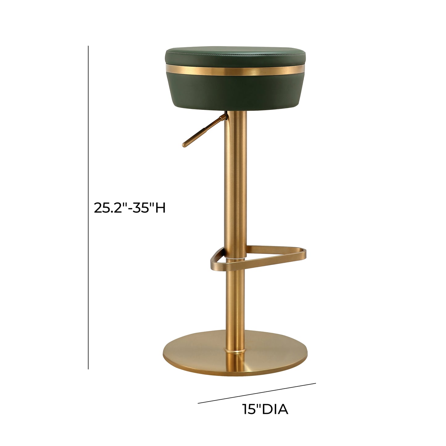 GREEN AND GOLD ADJUSTABLE BAR STOOL