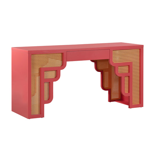 CORAL PINK RATTAN DESK