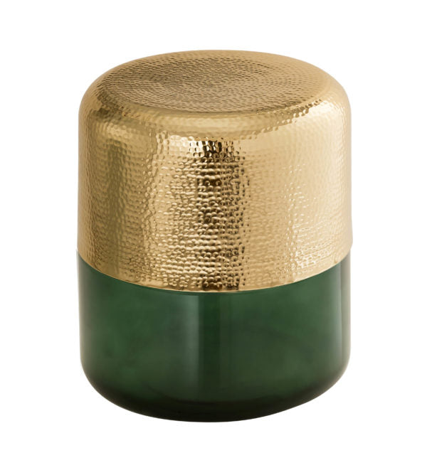 GREEN AND GOLD PILL SHAPED SIDE TABLES