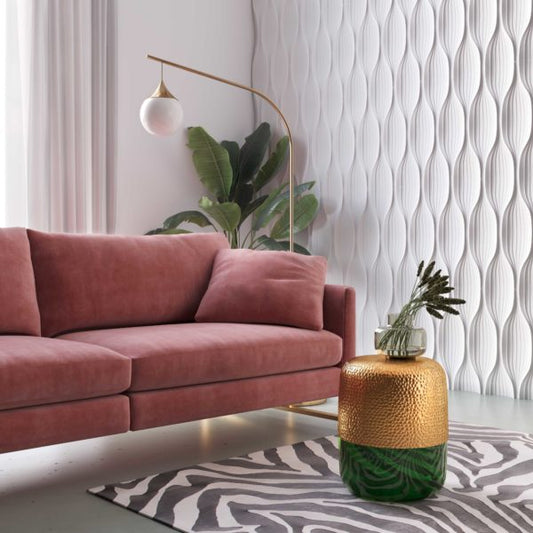 GREEN AND GOLD PILL SHAPED SIDE TABLES