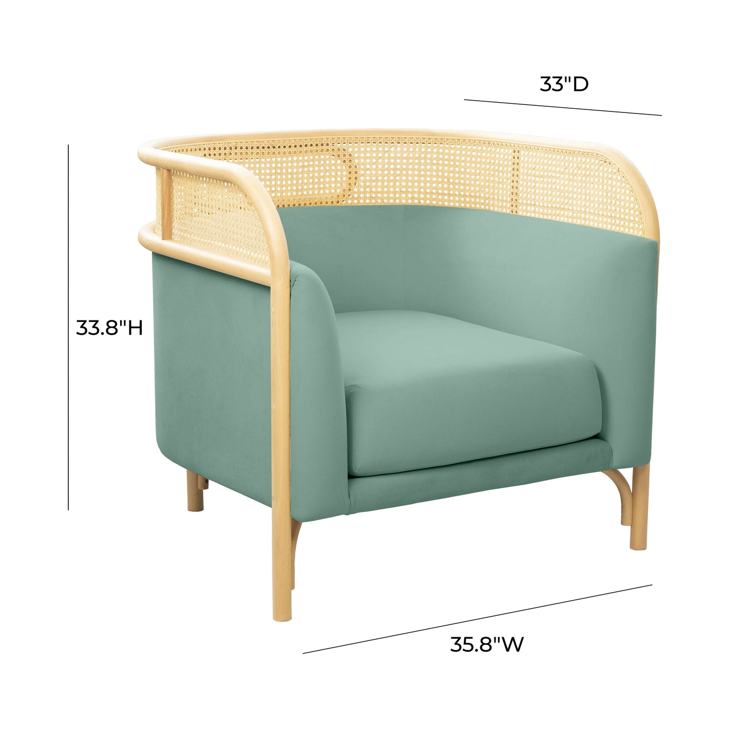 BLUE-GREEN VELVET AND RATTAN ARM CHAIR