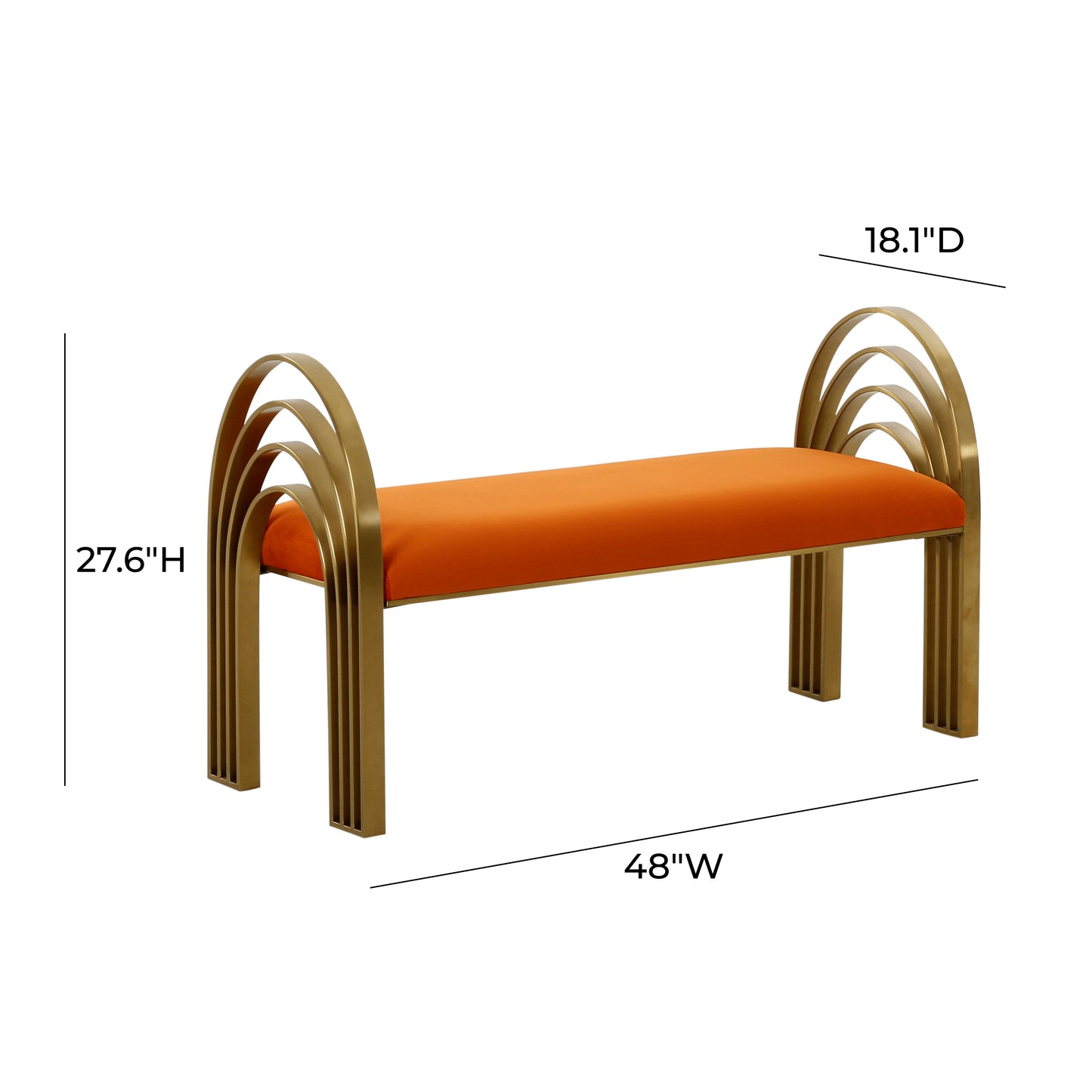 RUST ORANGE VELVET BENCH WITH GOLD LEGS