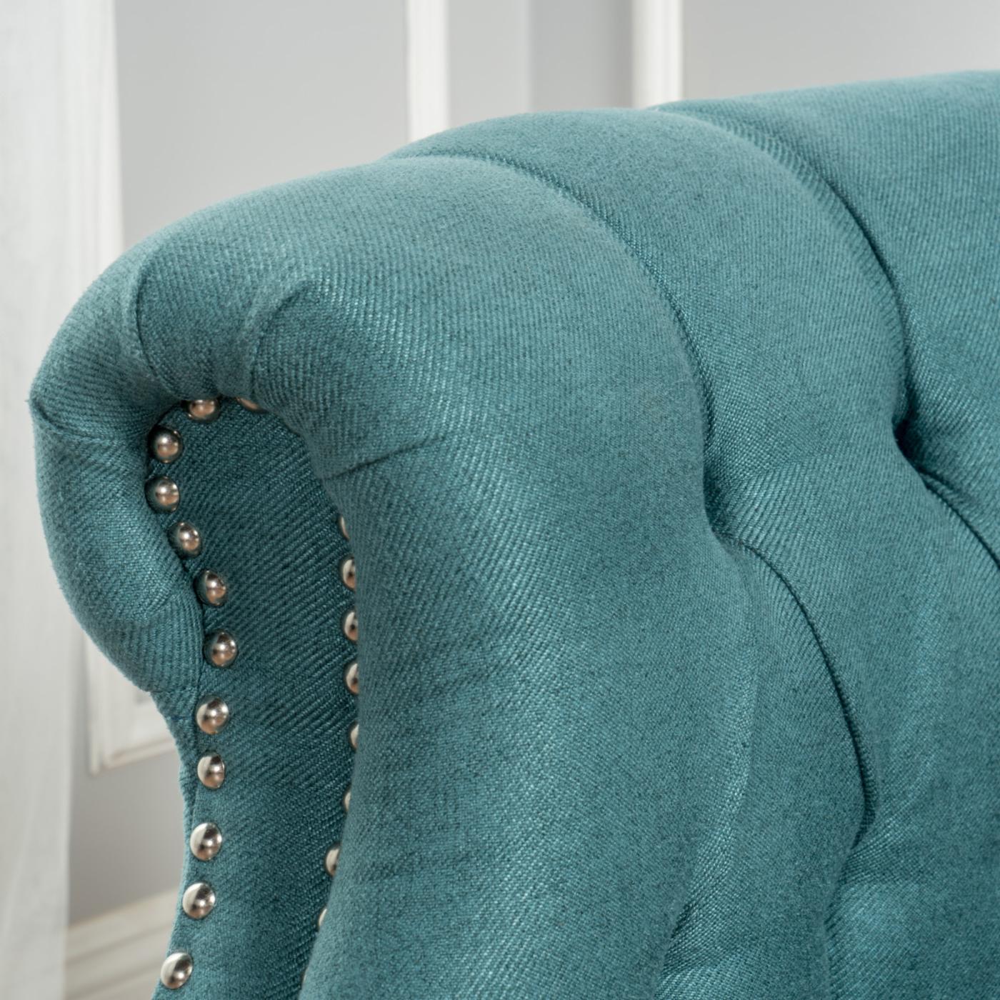 TEAL TUFTED LINEN ARM CHAIR