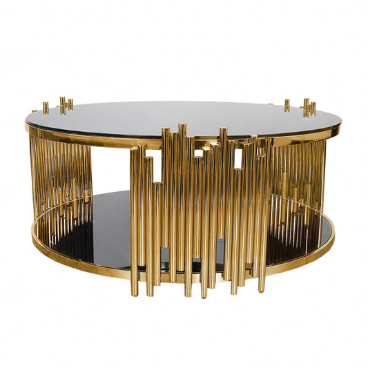 GOLD BAR GLASS TOP COFEE TABLE