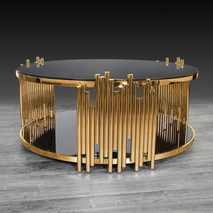 GOLD BAR GLASS TOP COFEE TABLE