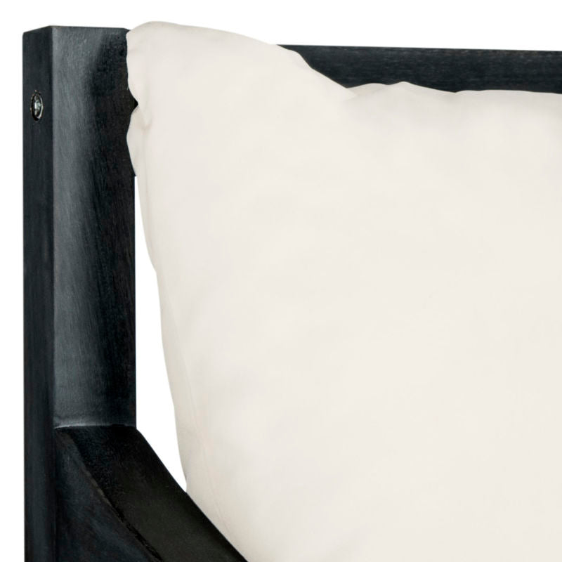 BLACK OUTDOOR LOVE SEAT LOUNGE CHAIR WITH WHITE CUSHIONS