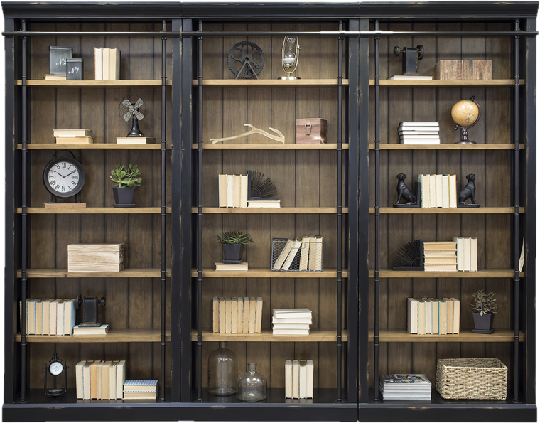 AGED EBONY BLACK WOOD LIBRARY BOOKCASE
