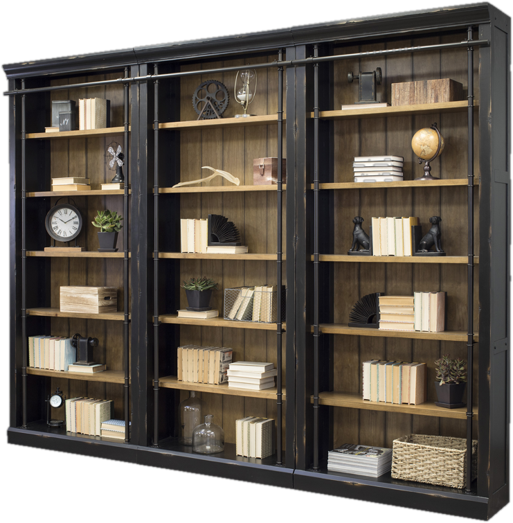 AGED EBONY BLACK WOOD LIBRARY BOOKCASE
