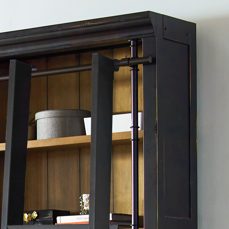 AGED EBONY BLACK WOOD LIBRARY BOOKCASE