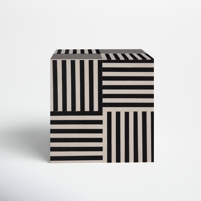 BLACK AND WHITE STRIPE CUBE END TABLE