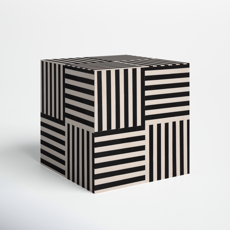 BLACK AND WHITE STRIPE CUBE END TABLE
