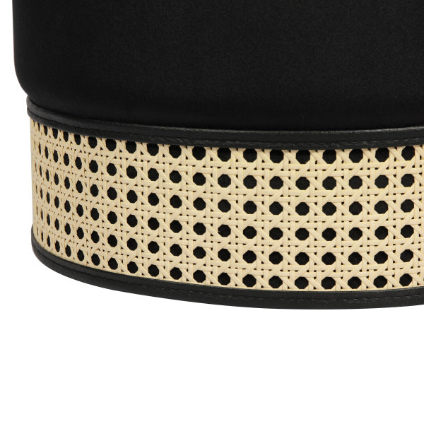 BLACK VELVET AND WICKER OTTOMAN