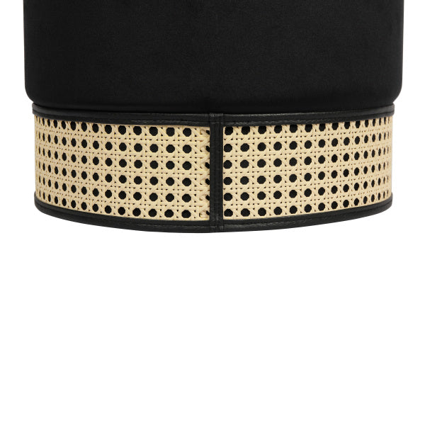 BLACK VELVET AND WICKER OTTOMAN