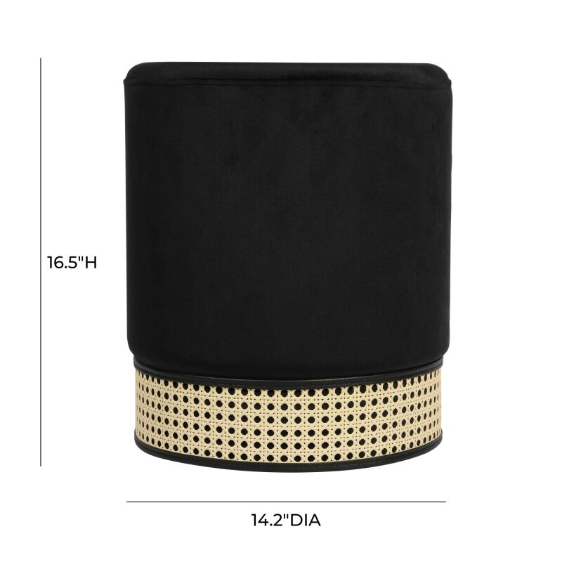 BLACK VELVET AND WICKER OTTOMAN