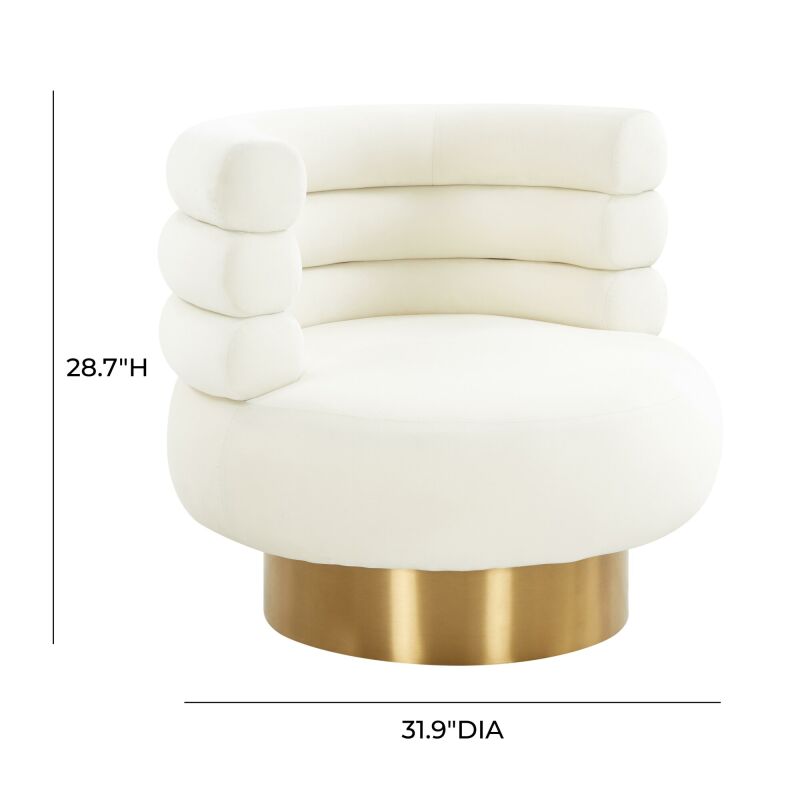 IVORY CREME VELVET CLUB CHAIR WITH GOLD SWIVEL BASE