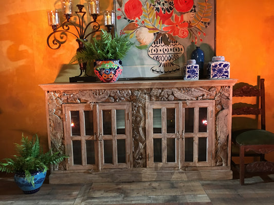 HAND-CARVED NATURAL DRIFTWOOD  CABINETS