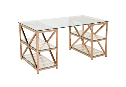 GLASS TOP AND ROSE GOLD DESK