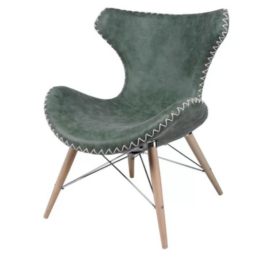 GREEN LEATHER BASEBALL STITCH ACCENT CHAIR