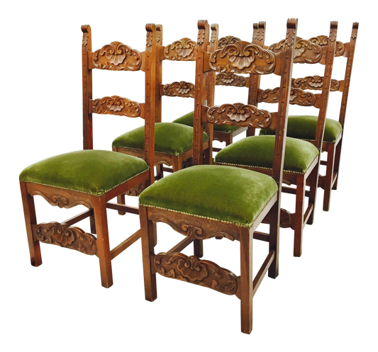 SPANISH COLONIAL GREEN VELVET DINING CHAIR