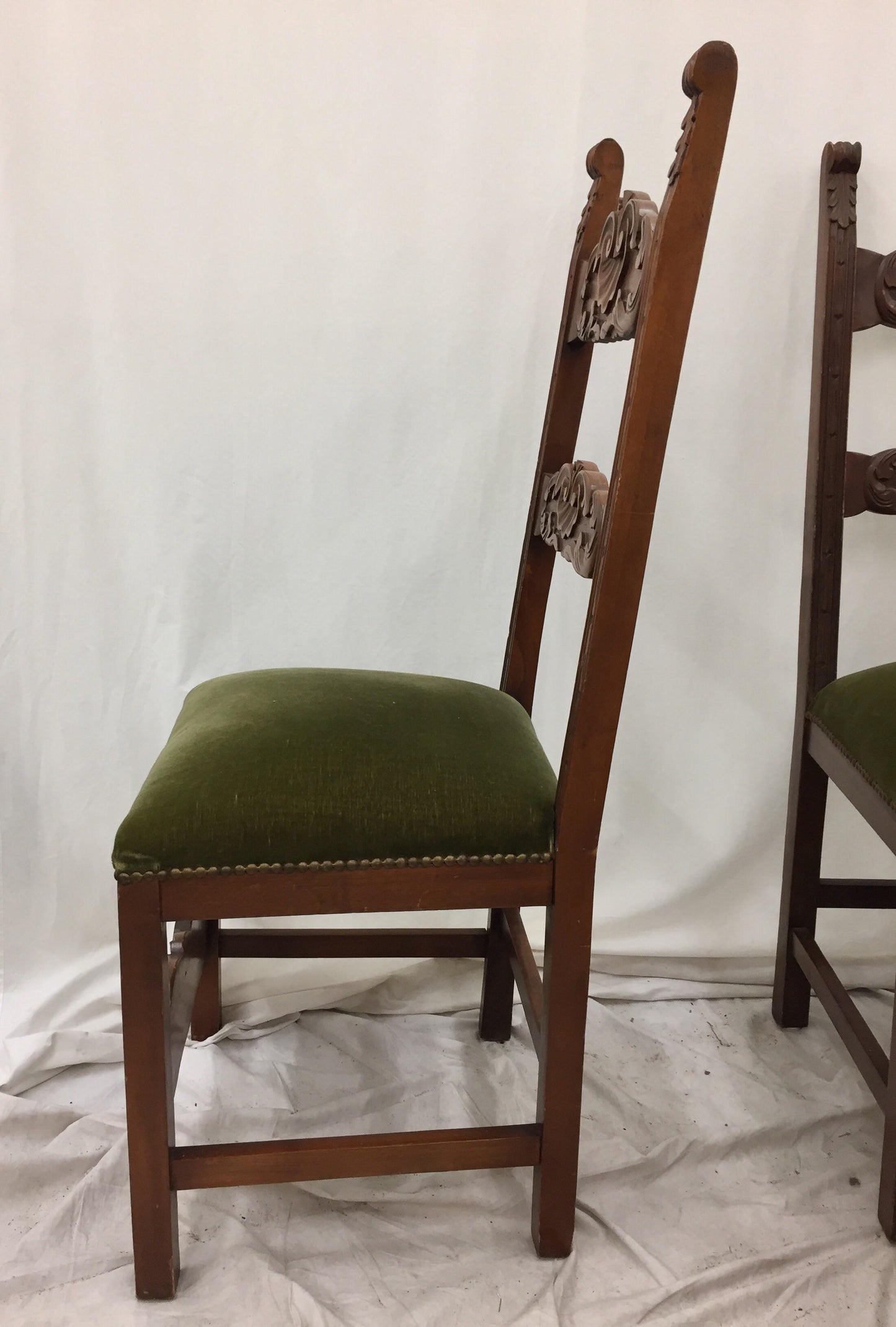 SPANISH COLONIAL GREEN VELVET DINING CHAIR