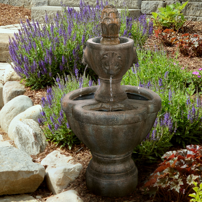 RESIN LION HEAD SCULPTURAL FOUNTAIN