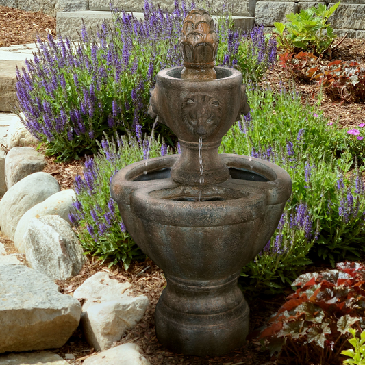 RESIN LION HEAD SCULPTURAL FOUNTAIN