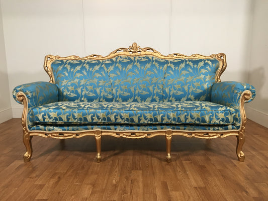 ORNATE ROCOCO GOLD AND ROBINS EGG BLUE COUCH