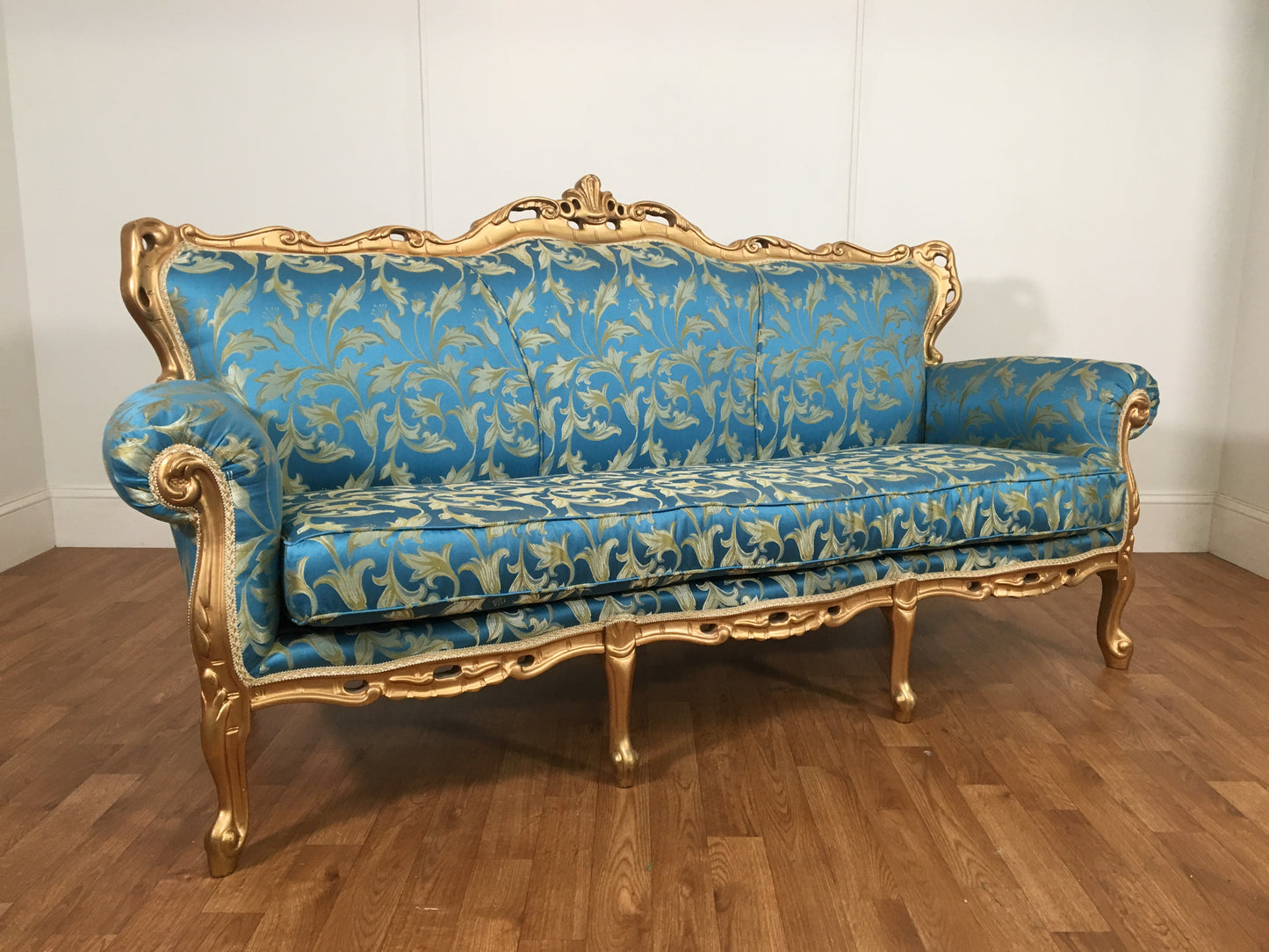 ORNATE ROCOCO GOLD AND ROBINS EGG BLUE COUCH