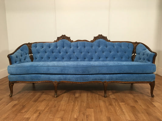 ORNATE BLUE VELVET SOFA