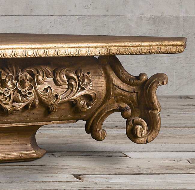 ORNATE CARVED WOOD CAPITAL COFFEE TABLE
