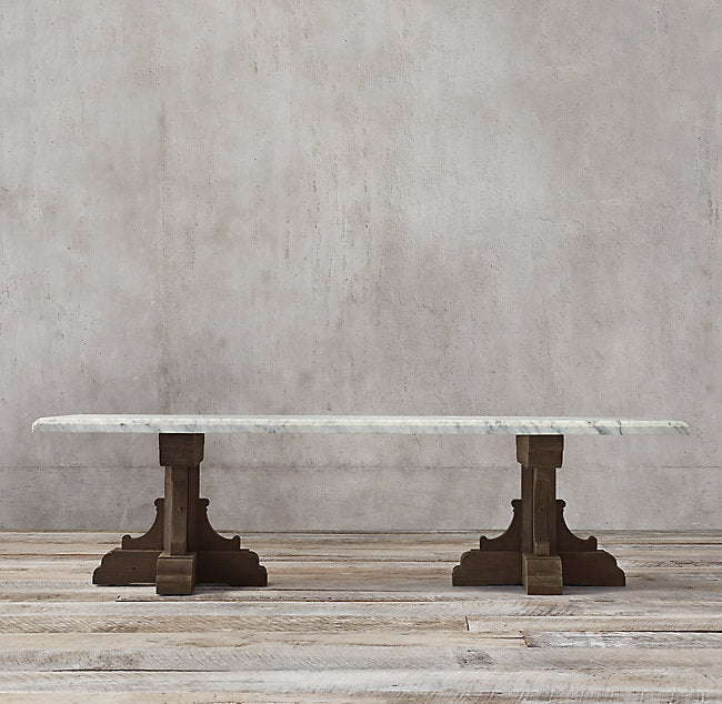 LARGE MARBLE AND OAK DINING TABLE
