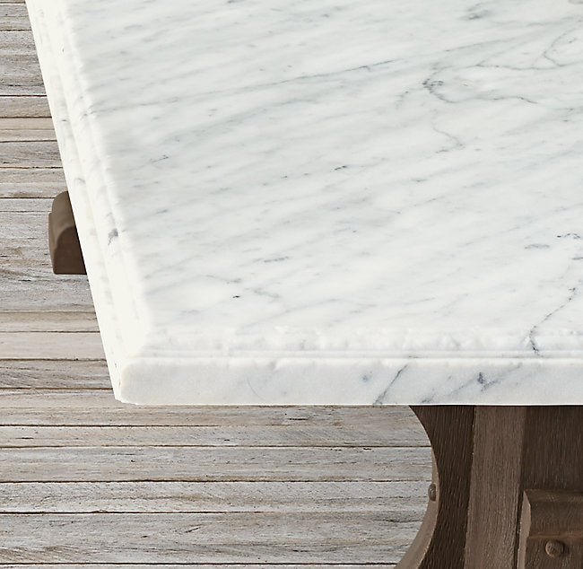 LARGE MARBLE AND OAK DINING TABLE