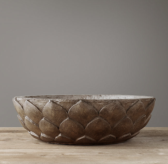HAND-CARVED STONE LOTUS PLANTER