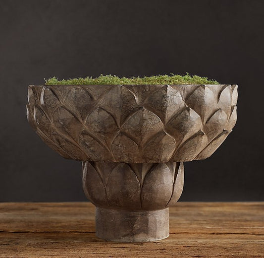 HAND-CARVED STONE LOTUS PLANTER