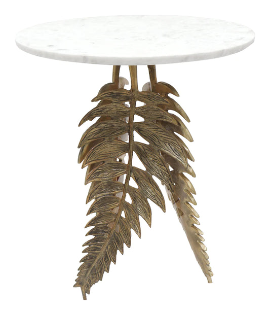 ROUND WHITE AND GOLD PALM SIDE TABLE