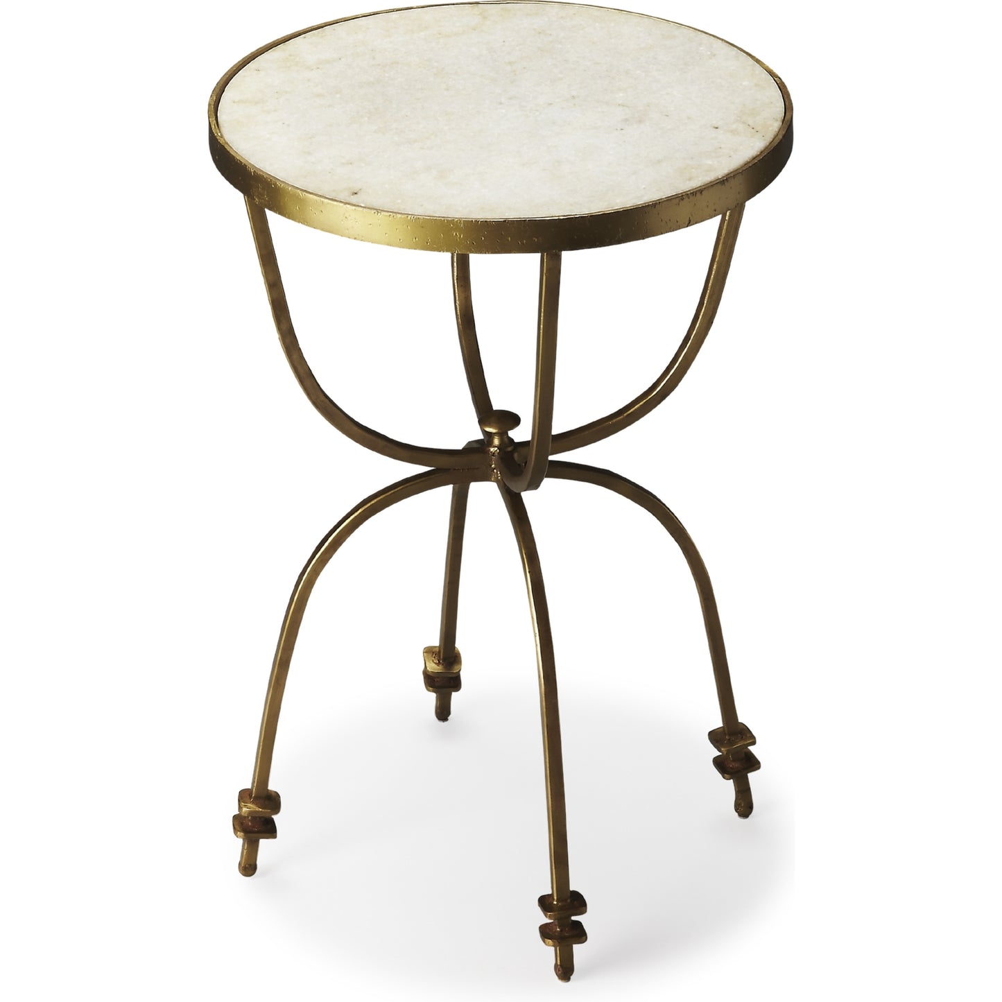 ROUND WHITE MARBLE AND GOLD SIDE TABLE