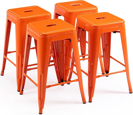 ORANGE METAL STOOLS
