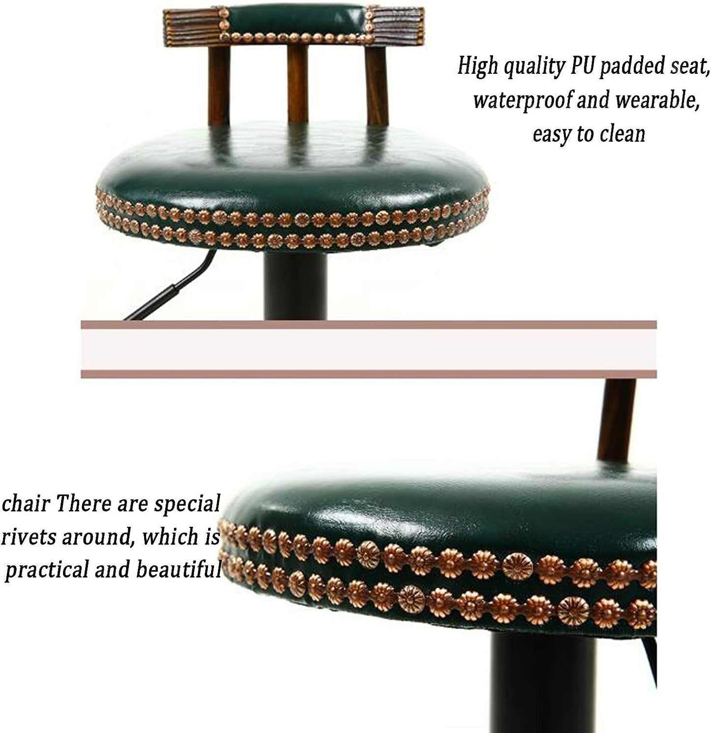 TEAL LEATHER BAR STOOLS COPPER RIVETS