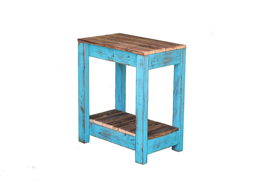 TURQUOISE RECLAIMED WOOD END TABLE
